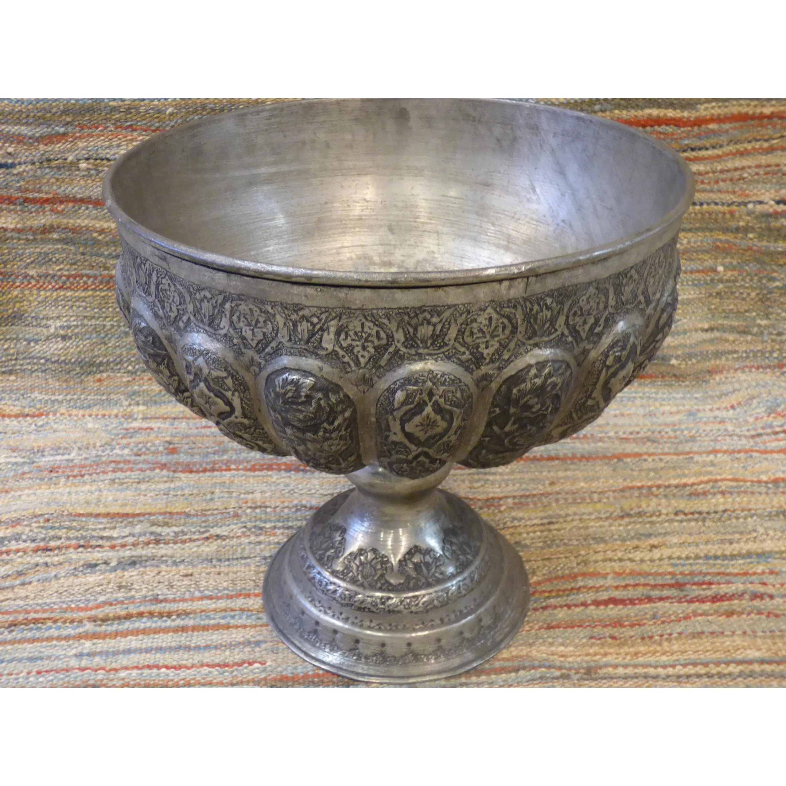 Authentic Art Antique Persian Engraved Brass Vase Ghalamzani 18" X 15" Abcca0110